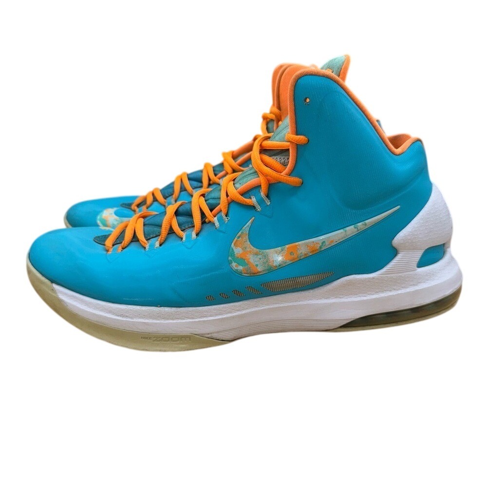 Nike KD 5 Easter Turquoise Blue and Citrus Orange High-Sneakers, Men's 14, GUC